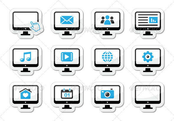 Computer Screen Icons Set as Labels - Computers Technology