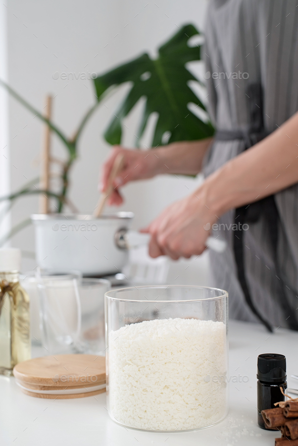 Close up of white soy wax for candle making. Stock Photo by ilonadesperada