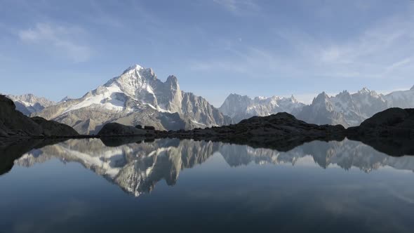 Colourful Sunset on Lac Blanc Lake in France Alps