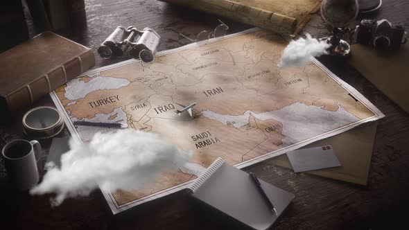 Vintage Travel World Map Country Iran Location alt