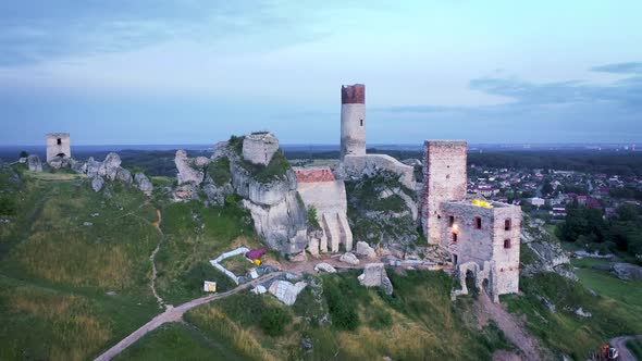 Aerial view of Olsztyn castle, Poland