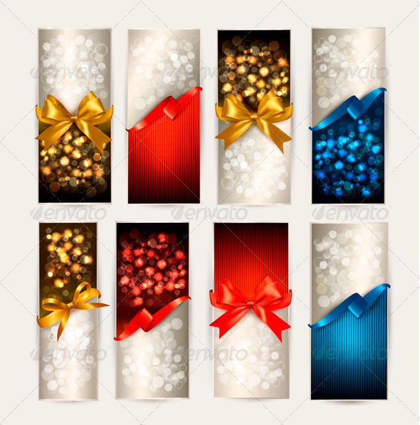 Set of Colorful Gift Cards with Gift Bows - Borders Decorative