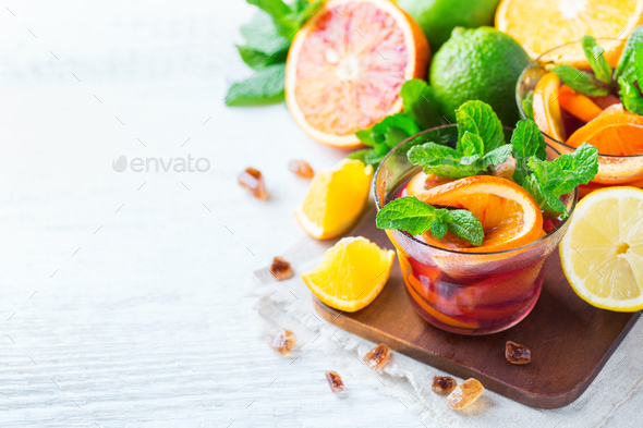 Citrus fruit summer fresh lemonade, infused water detox drink cocktail - Stock Photo - Images