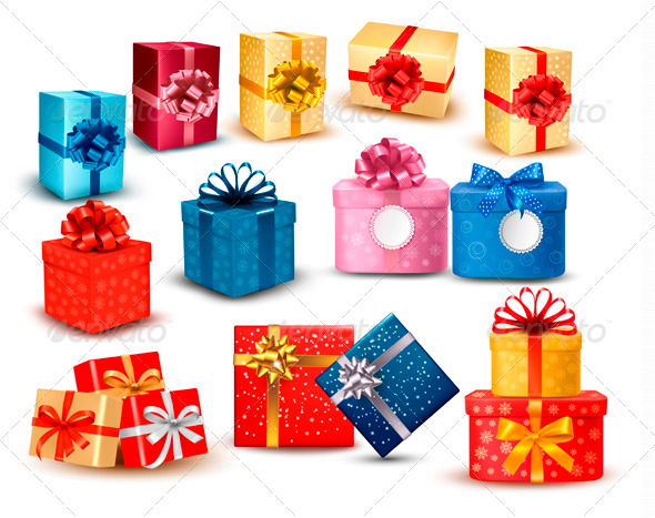 Set of Colorful Gift Boxes with Bows and Ribbons - Seasons/Holidays Conceptual