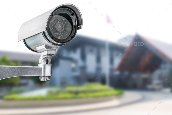 CCTV Closed circuit camera, TV monitoring at modern office building construction