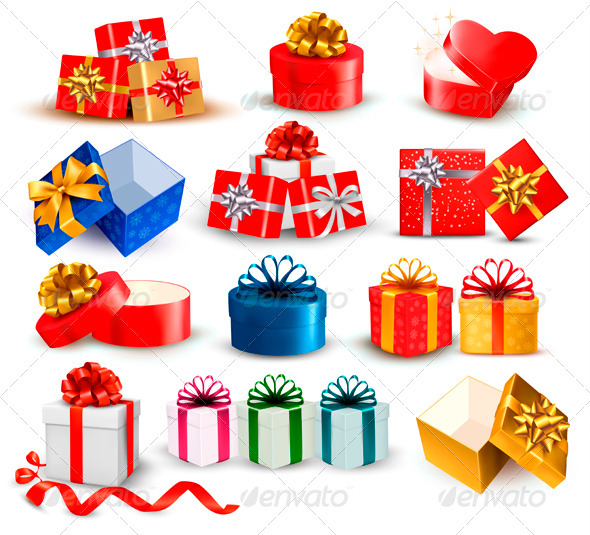 Set of Colorful Gift Boxes with Bows and Ribbons - Christmas Seasons/Holidays