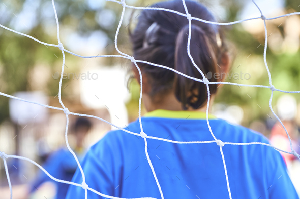 football goal net on a children soccer match  - Stock Photo - Images