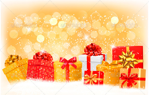 Christmas Background with Gift Boxes and Snowflake - Christmas Seasons/Holidays