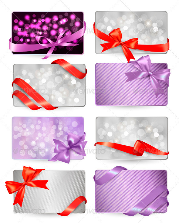 Set of Colorful Gift Cards with Bows and Ribbons - Commercial / Shopping Conceptual