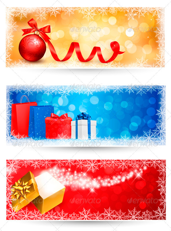 Three Christmas Banners with Gift Boxes - Christmas Seasons/Holidays