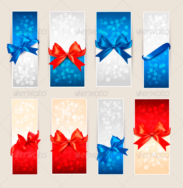 Set of Colorful Gift Cards with Bows and Ribbons - Commercial / Shopping Conceptual