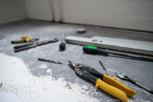Tools in apartment renovation area - Stock Photo - Images