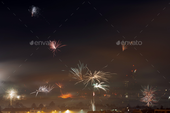 New Years Celebration with fireworks - Stock Photo - Images