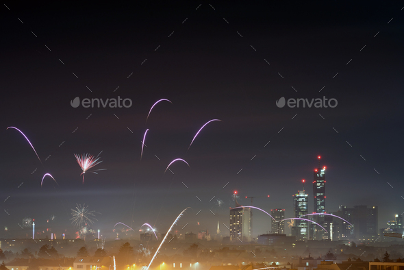 New Years Celebration with fireworks - Stock Photo - Images