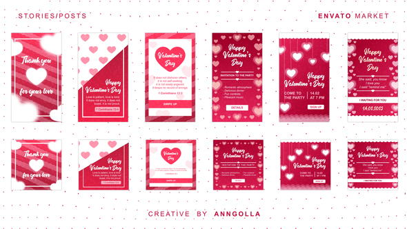 Happy Valentines Day 6 Stories + Posts Titles template preview