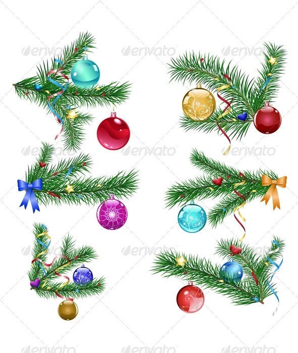 Christmas Tree Branches with Christmas Balls - Christmas Seasons/Holidays