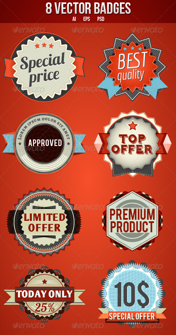 8 Vector Badges - Decorative Symbols Decorative