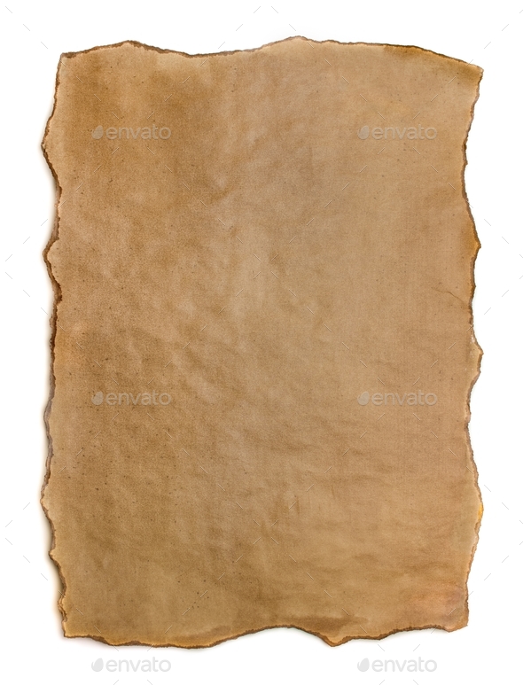 Vertical shot of a paper parchment on an isolated white background