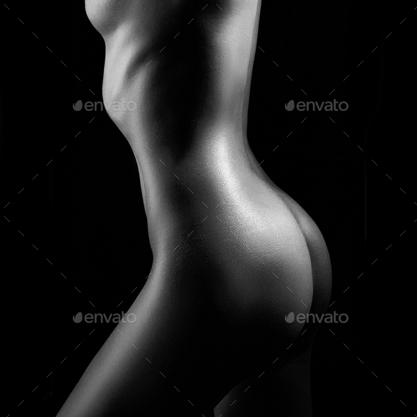 Naked Girl Art Nude - Silhouette naked woman is black and white, art Nude pose, bright contrast  shadow Stock Photo by IvaFoto