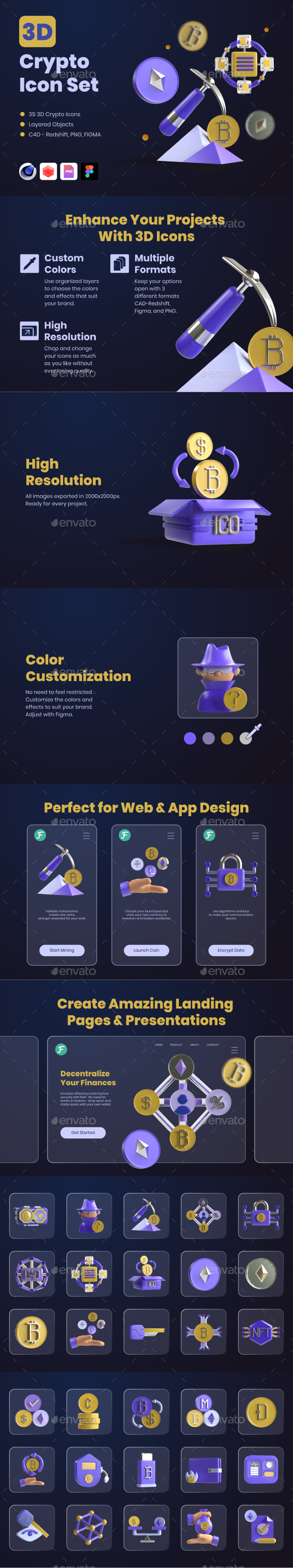 3D Crypto Icons, Graphics | GraphicRiver