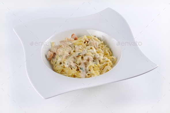Isolated shot of pasta carbonara - perfect for a food blog or menu usage