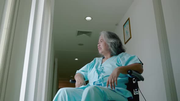 elderly woman with psychiatric symptoms is in a wheelchair with an elderly couple caring