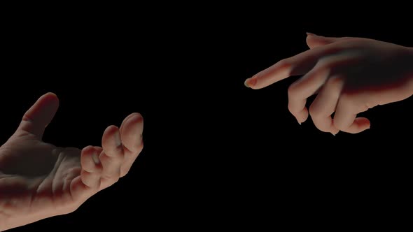 Male and female hands reach out to each other and lightning appears on a transparent background.