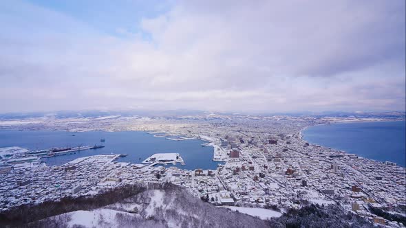 Beautiful landscape top of view at Hakodate city in Hokkaido Japan alt