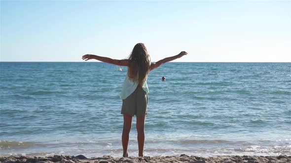 Adorable Little Girl at Beach During Summer Vacation alt