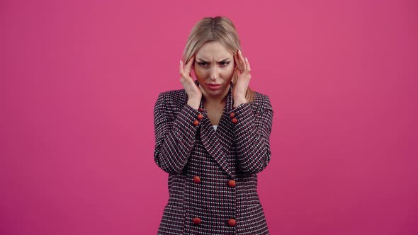 The Stressed Young Woman Has a Headache She Touches Her Hands at Times She is Very Worried About Her alt