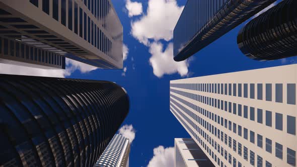 3d render of abstract bright city with skyscrapers. Simple forms of buildings