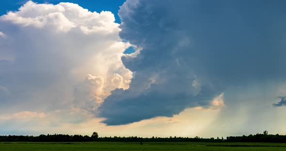 Storm Clouds Over Field Light Precipitation Supercell Extreme Weather Dangerous Storm