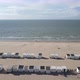 Flying over the beach with cabins. Cote d&#39;Opale, northern France - VideoHive Item for Sale