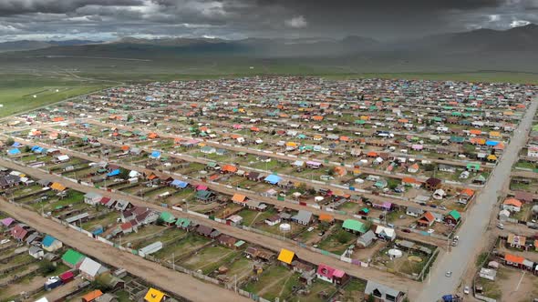 Aerial View of City Landscape of Colorful Houses in Mongolia alt