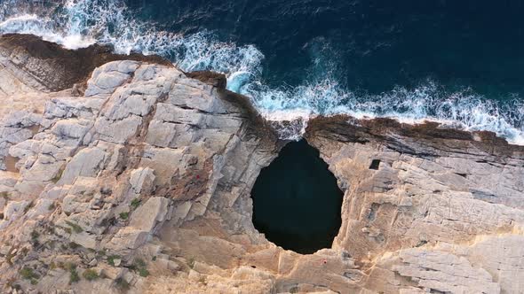 Aerial View of Giola Natural Pool Lagoon and Mediterranean Sea, Thassos Island, Greece alt