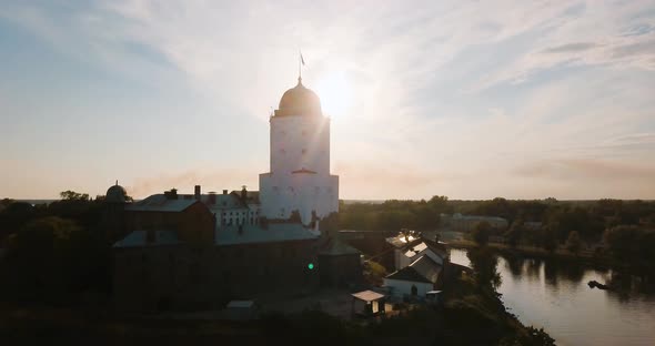 Vyborg Russia Aerial View at Medieval Saint Olaf Castle in the Island