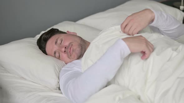 Insomniac Middle Aged Man Unable To Sleep in Bed  alt