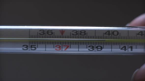 Women's Hands Hold a Mercury Thermometer To Check the Temperature