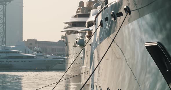 Eighthoundred Million dollar yacht floating in the harbour of Barcelona - mid shot alt