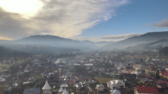 4k Drone Shot Over Small Village Church And Beautifull Hills