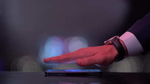 Hand Over Phone Reveals Hologram Word E Business