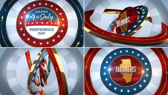 Illinois Fourth of July Independence Day United States of America State Map with Flag 4K alt