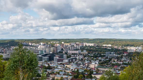 Cloudscape Time Lapse from Lviv High Castle Observation Deck. Clouds are Running Fast Over the City alt