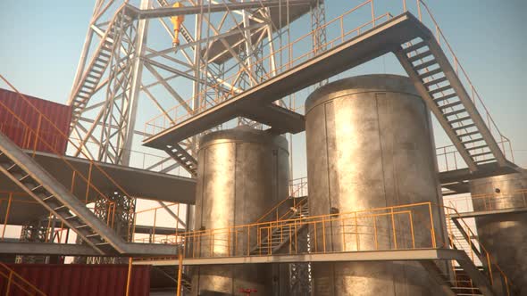 A big drill rig on the oil field. A rig is used in the petrochemical industry. alt