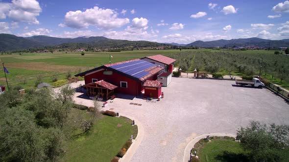 Aerial View Italy vineyard, sunny weather and blue sky