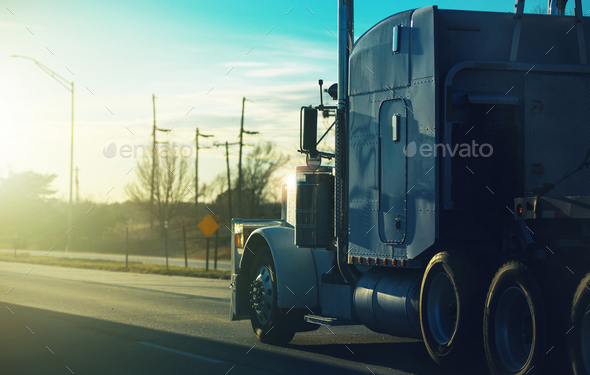 Semi Truck on an American Highway - Stock Photo - Images