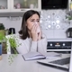 Sick young woman. Sneezing and coughing with handkerchief, sitting with laptop - PhotoDune Item for Sale