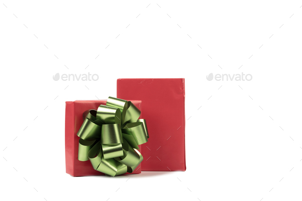 Red gift box with gold ribbon bow.