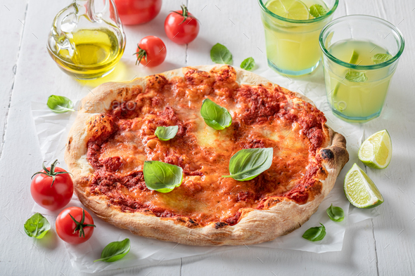 Homemade and delicious pizza Margherita with various and cheese. - Stock Photo - Images