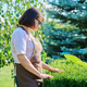Woman gardener landscape worker, in an apron near ornamental plants - PhotoDune Item for Sale